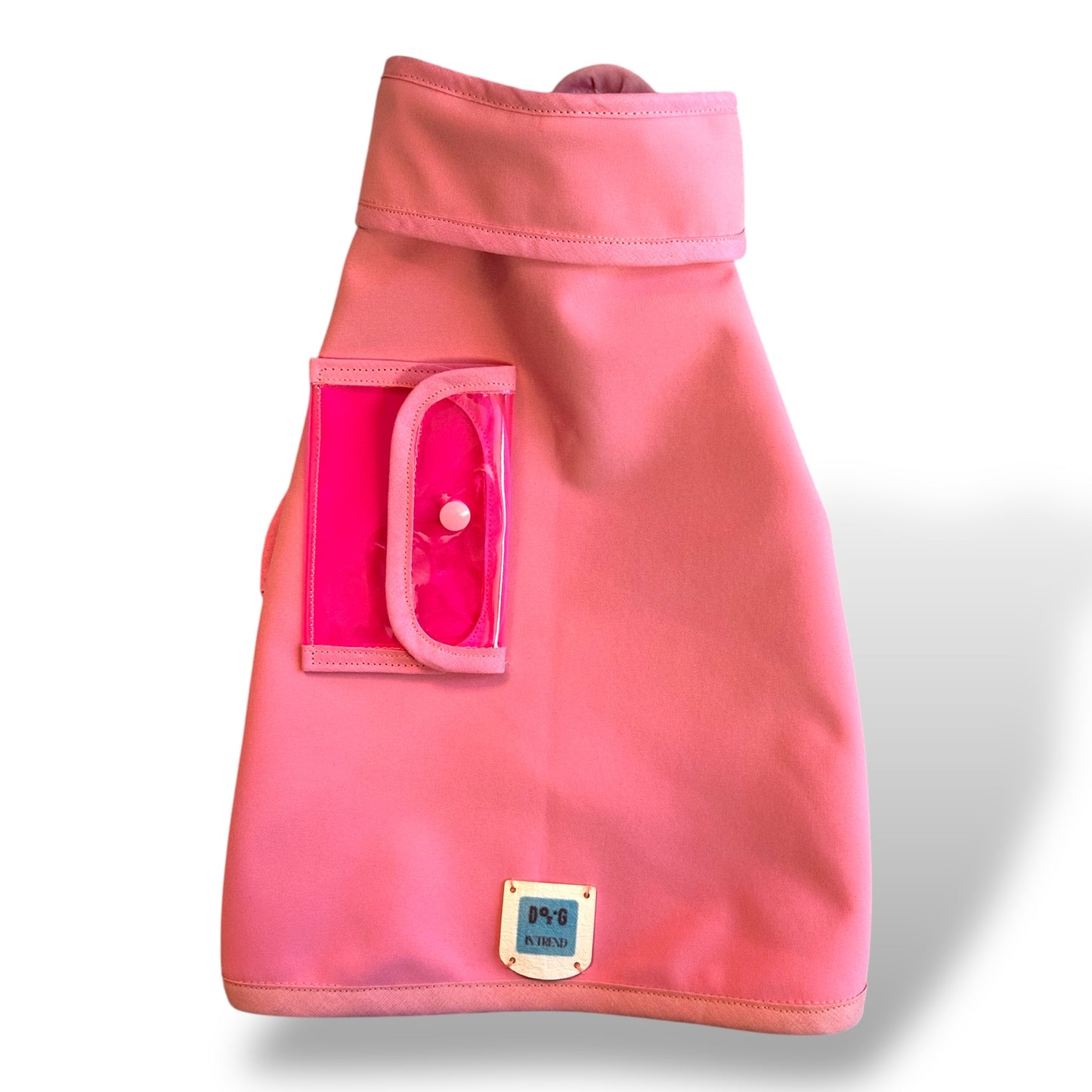 Cappotto Rosa Confetto in Soft Shell con Tasca Fucsia Trasparente