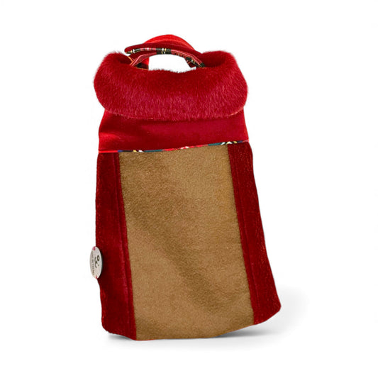 Manteau Artisanal pour Chien – Nuances Rouge, Bordeaux & Camel (Pièce Unique)- Taille L