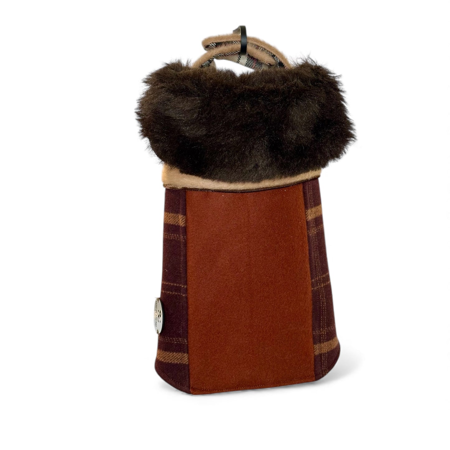 Manteau de Luxe pour Chien en Laine & Cachemire – Tartan Beige & Fausse Fourrure | Pièce Unique - taille L