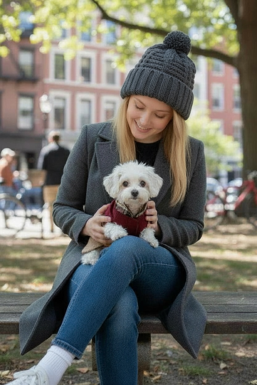 Manteau pour Chien Luxe Bicolore Bordeaux & Camel – Cachemire Façon Zibeline et Tartan – Pièce Unique, Taille S | Dog in Trend