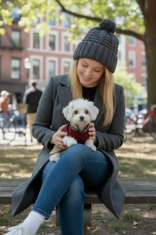 Manteau pour Chien Luxe Bicolore Bordeaux & Camel – Cachemire Façon Zibeline et Tartan – Pièce Unique, Taille S | Dog in Trend