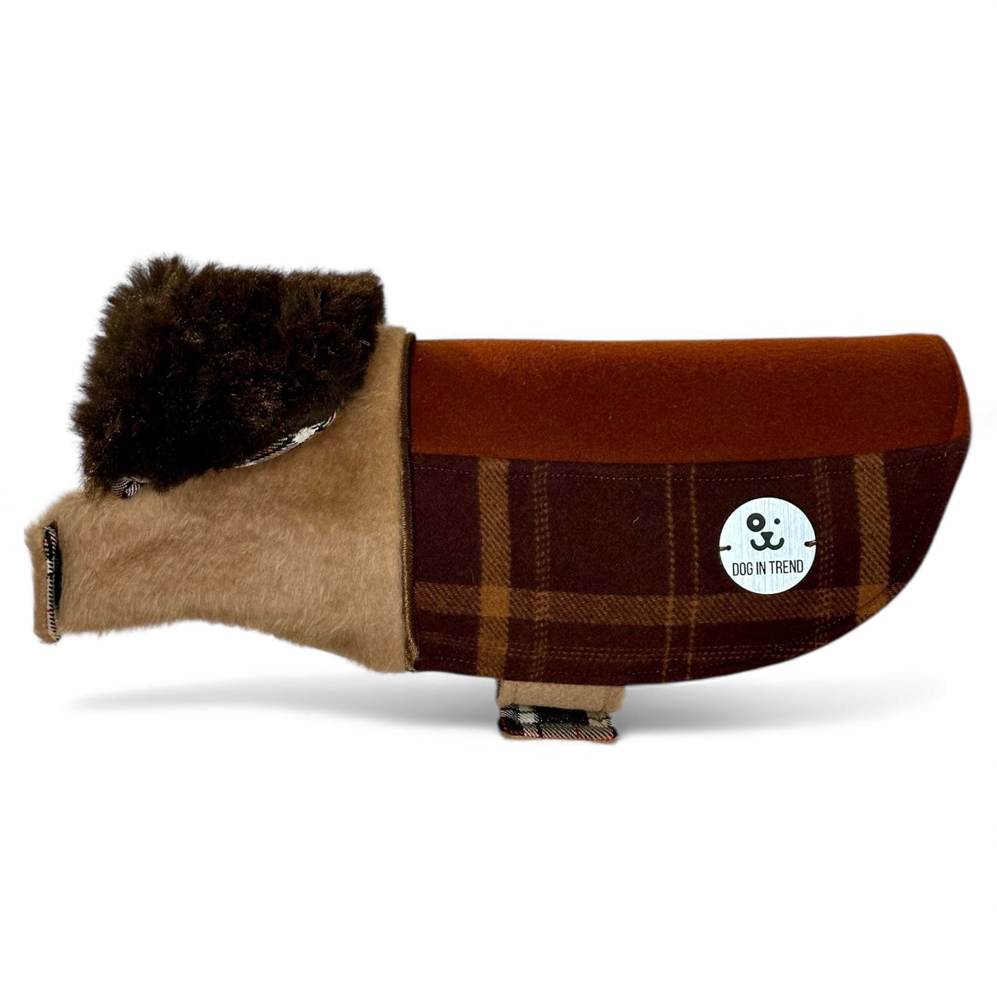 Manteau de Luxe pour Chien en Laine & Cachemire – Tartan Beige & Fausse Fourrure | Pièce Unique - taille L