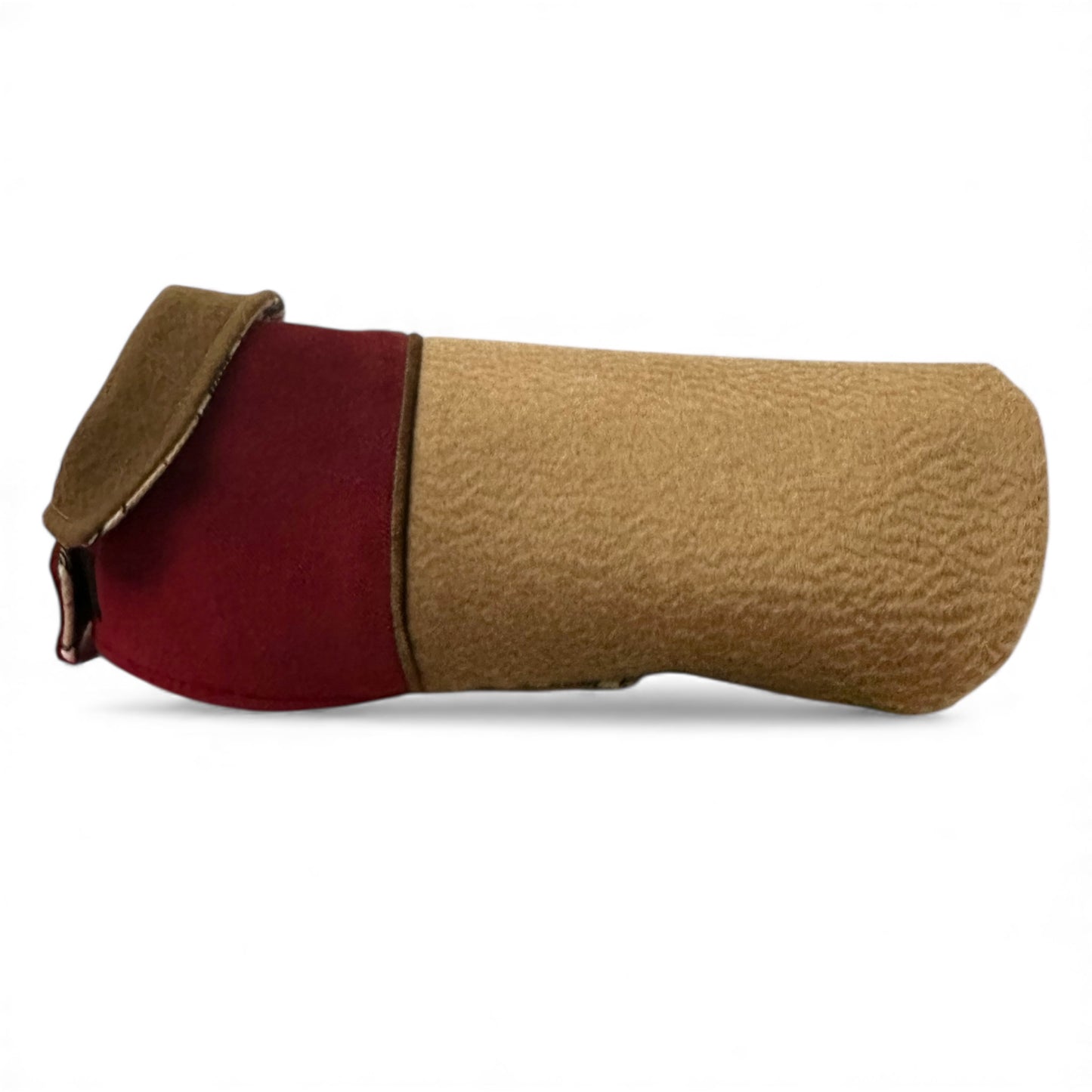 Manteau pour Chien Luxe Bicolore Bordeaux & Camel – Cachemire Façon Zibeline et Tartan – Pièce Unique, Taille S | Dog in Trend