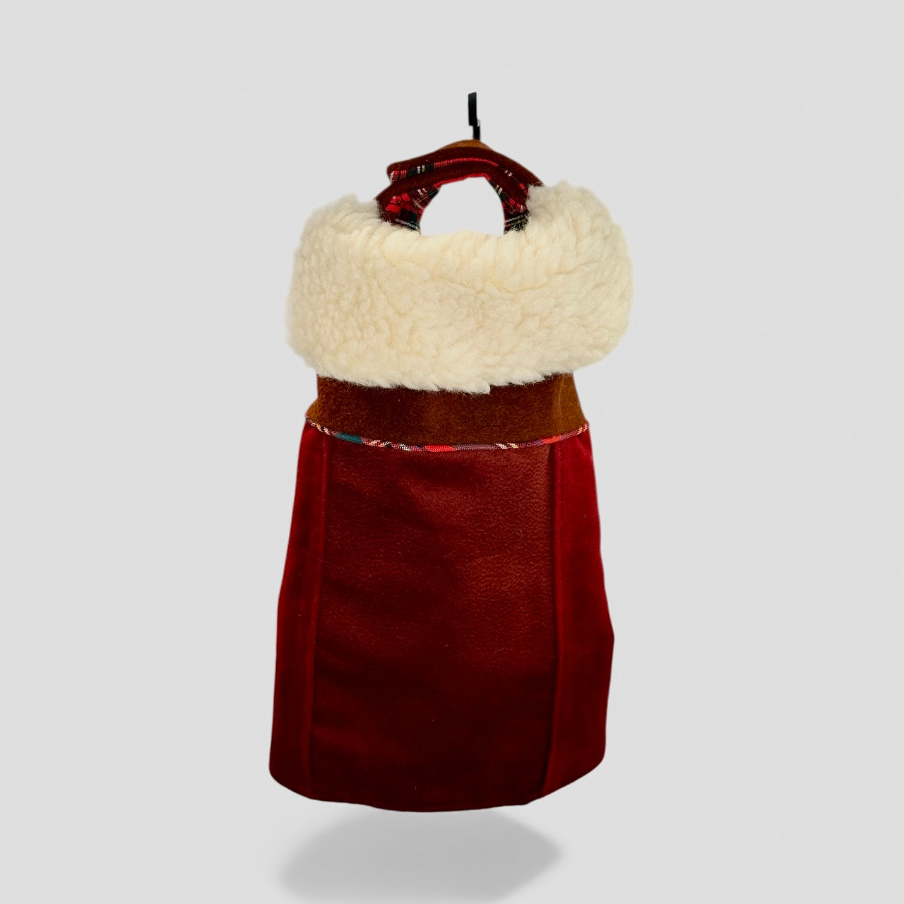 Manteau pour chien en laine & cachemire – Nuances Bordeaux & Tartan Rouge – Pièce Unique, Fait Main en Italie taille XL