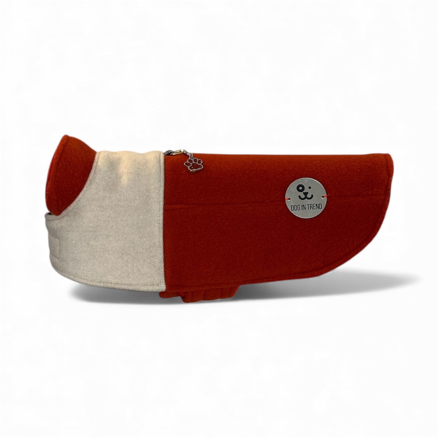 Manteau en Pur Cachemire Bicolore Écru et Rouge Brique - Taille M- PIÈCE UNIQUE -