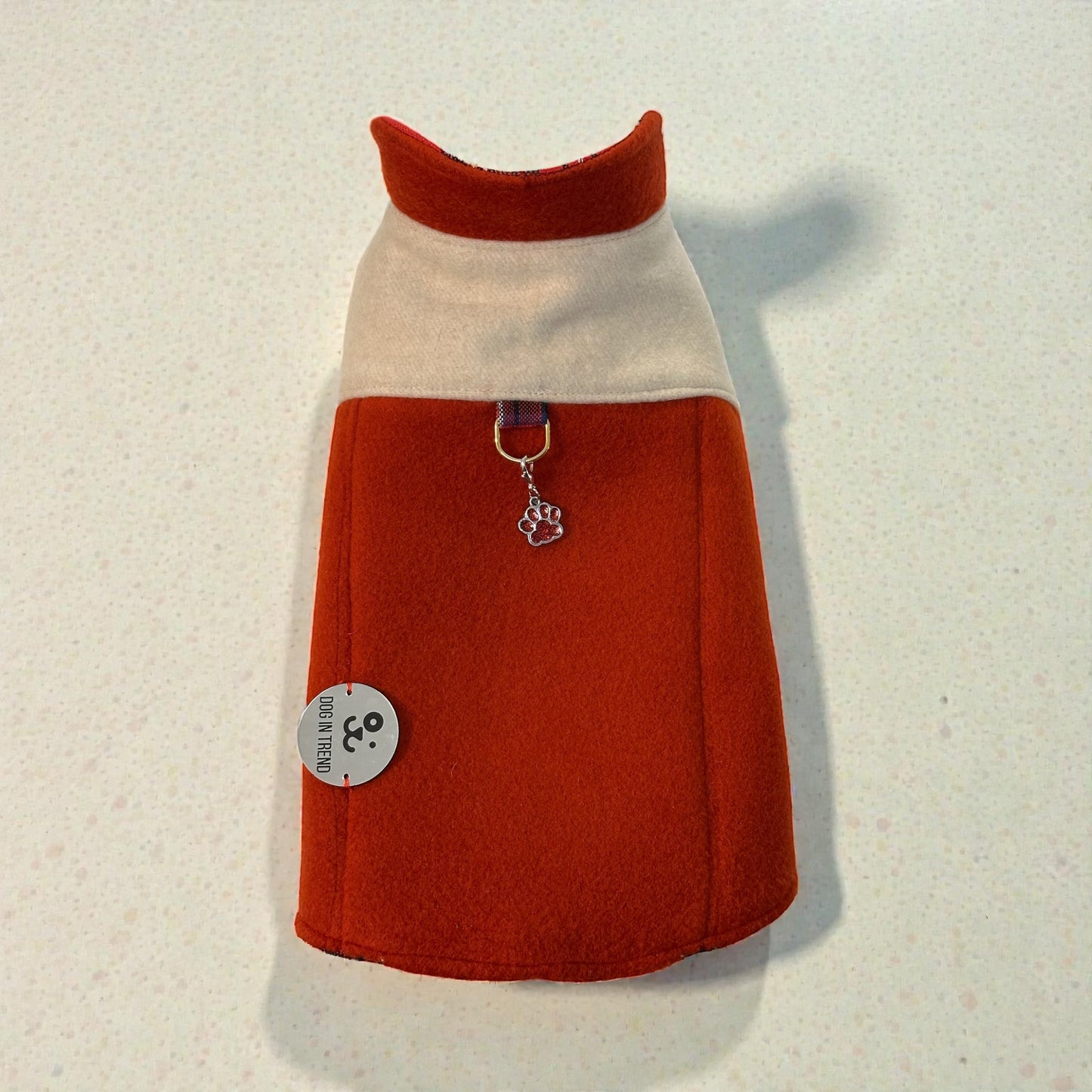 Manteau en Pur Cachemire Bicolore Écru et Rouge Brique - Taille M- PIÈCE UNIQUE -